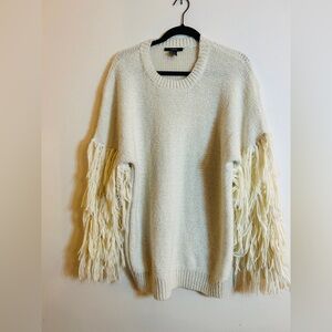 Forever 21 Cream Fringe Sleeve Crewneck Sweater